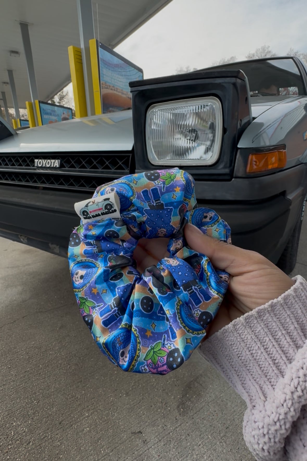 Blue hair girl satin scrunchie