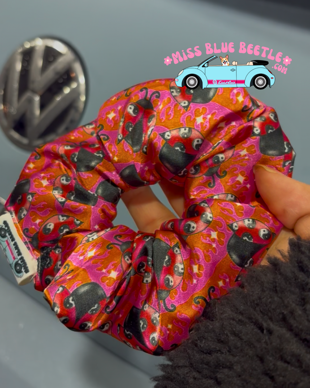 Lady Bugs satin scrunchie