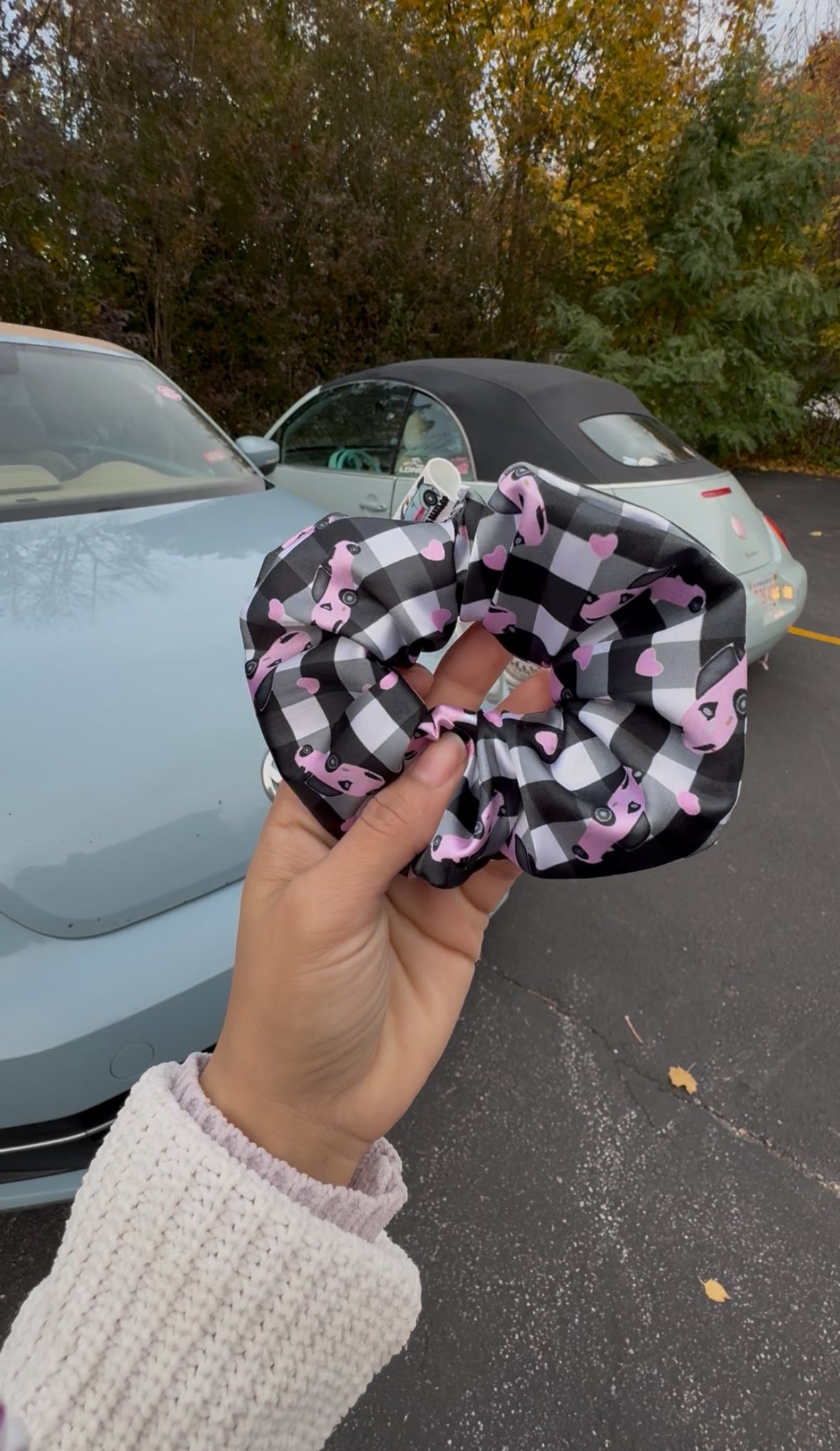 Pink Miata satin scrunchie