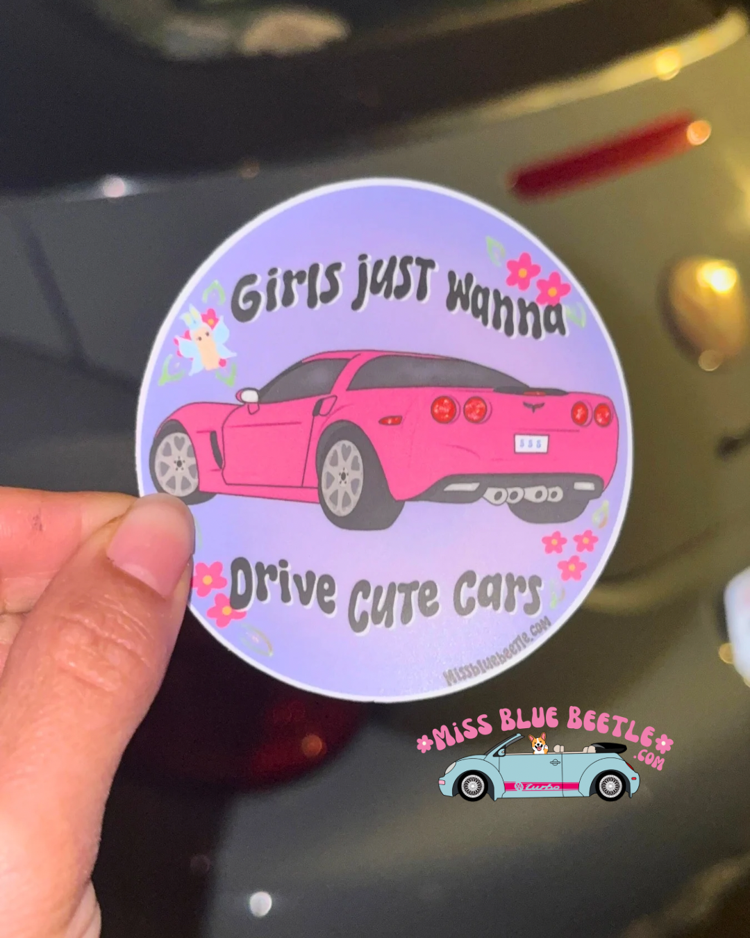 Girls just wanna drive corvette pink sticker