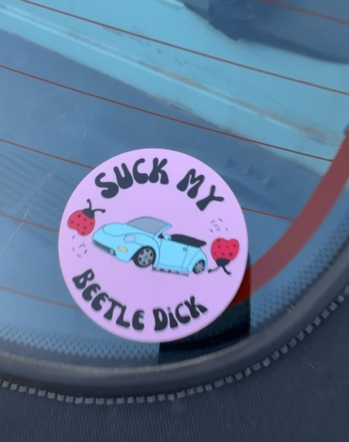 Suck my beetle blue Weatherproof Decal