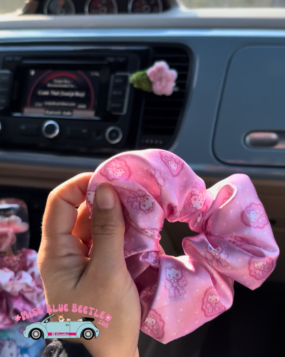 Kitty Bows satin scrunchie