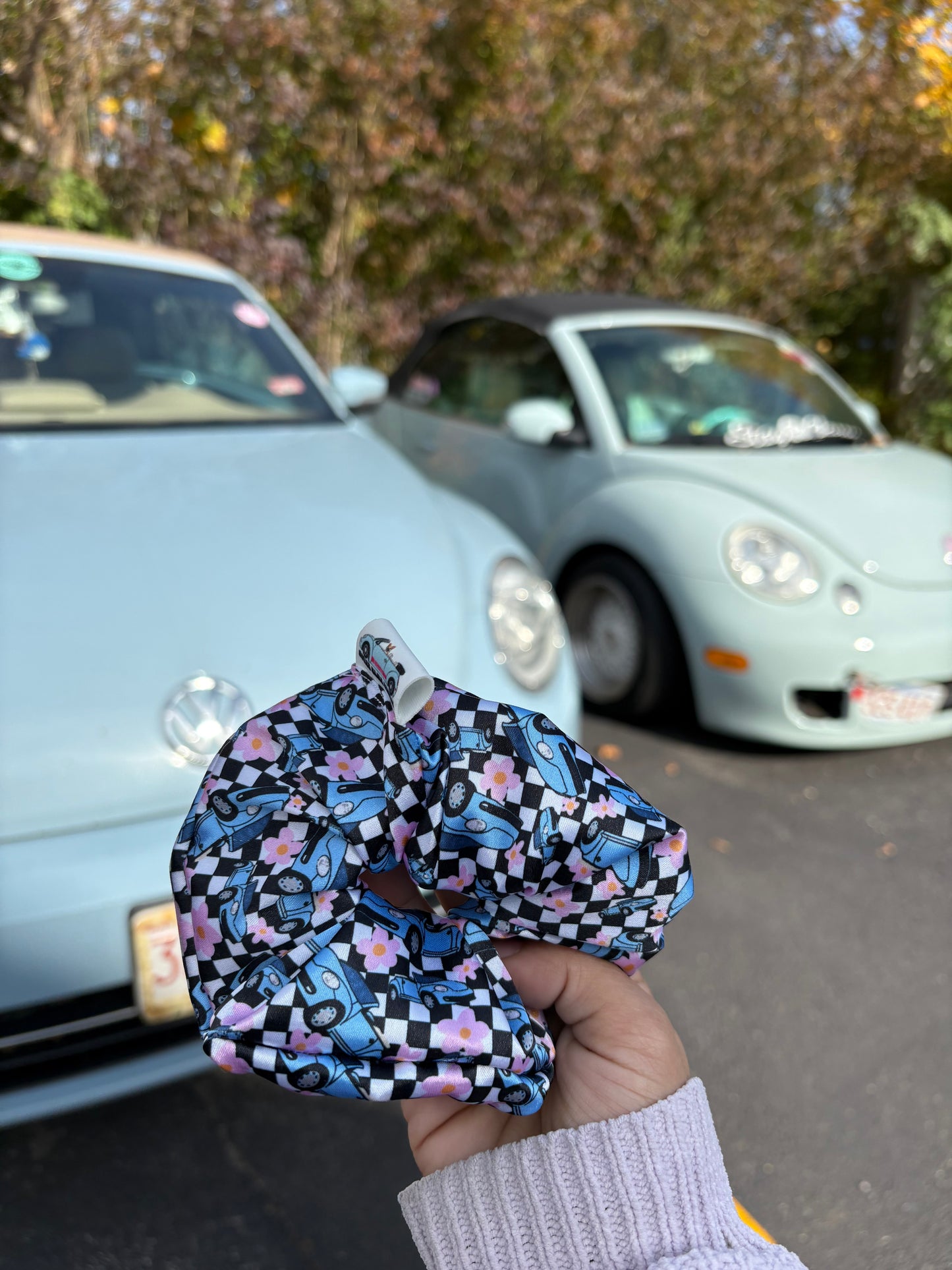 Denim blue bug satin scrunchie