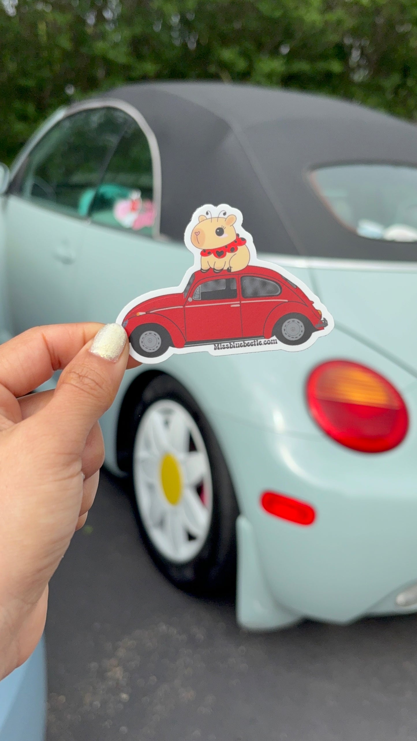 Capybara red bug weatherproof sticker