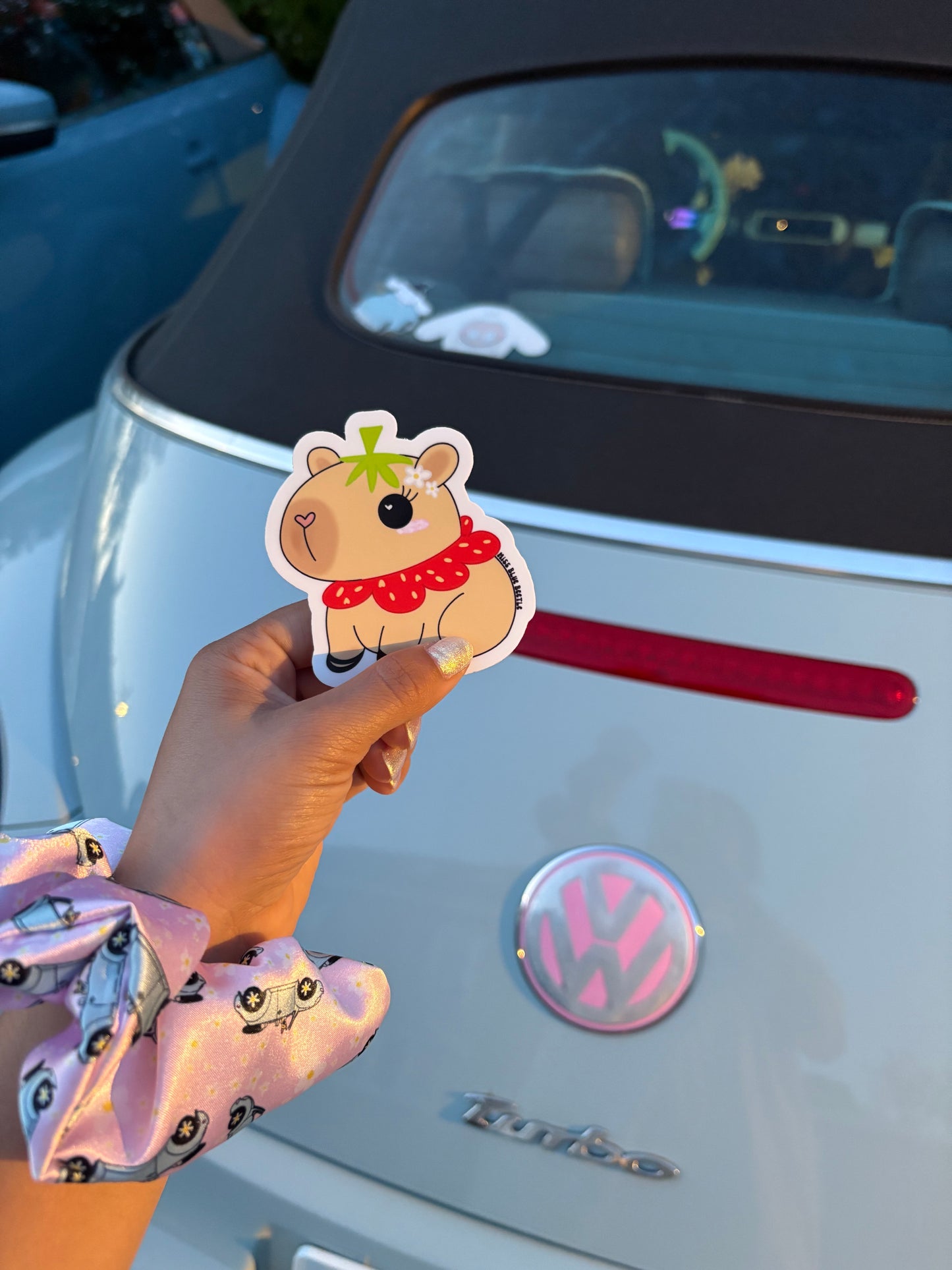 Strawberry Capybara weatherproof sticker