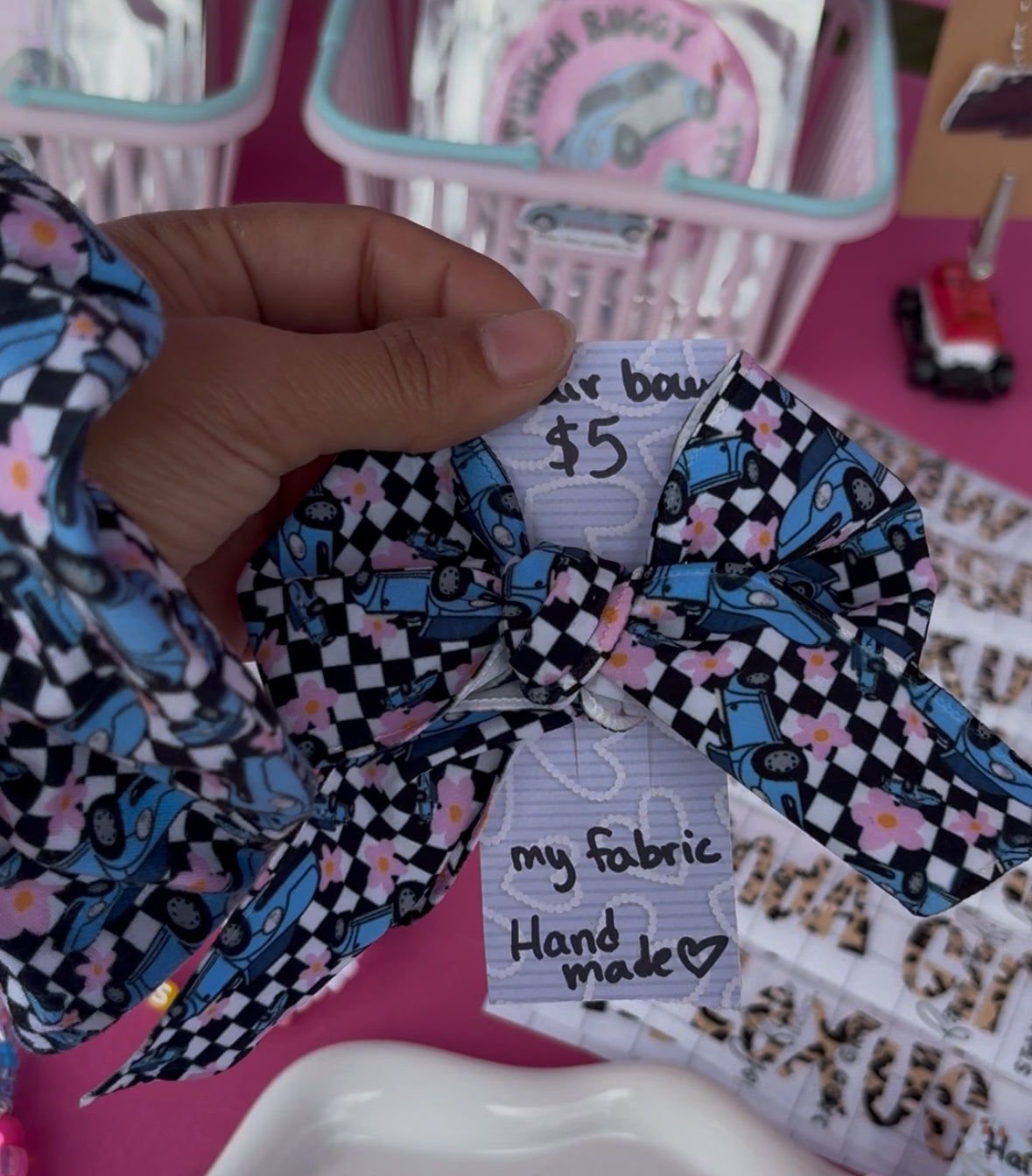 Denim blue bug hair bow