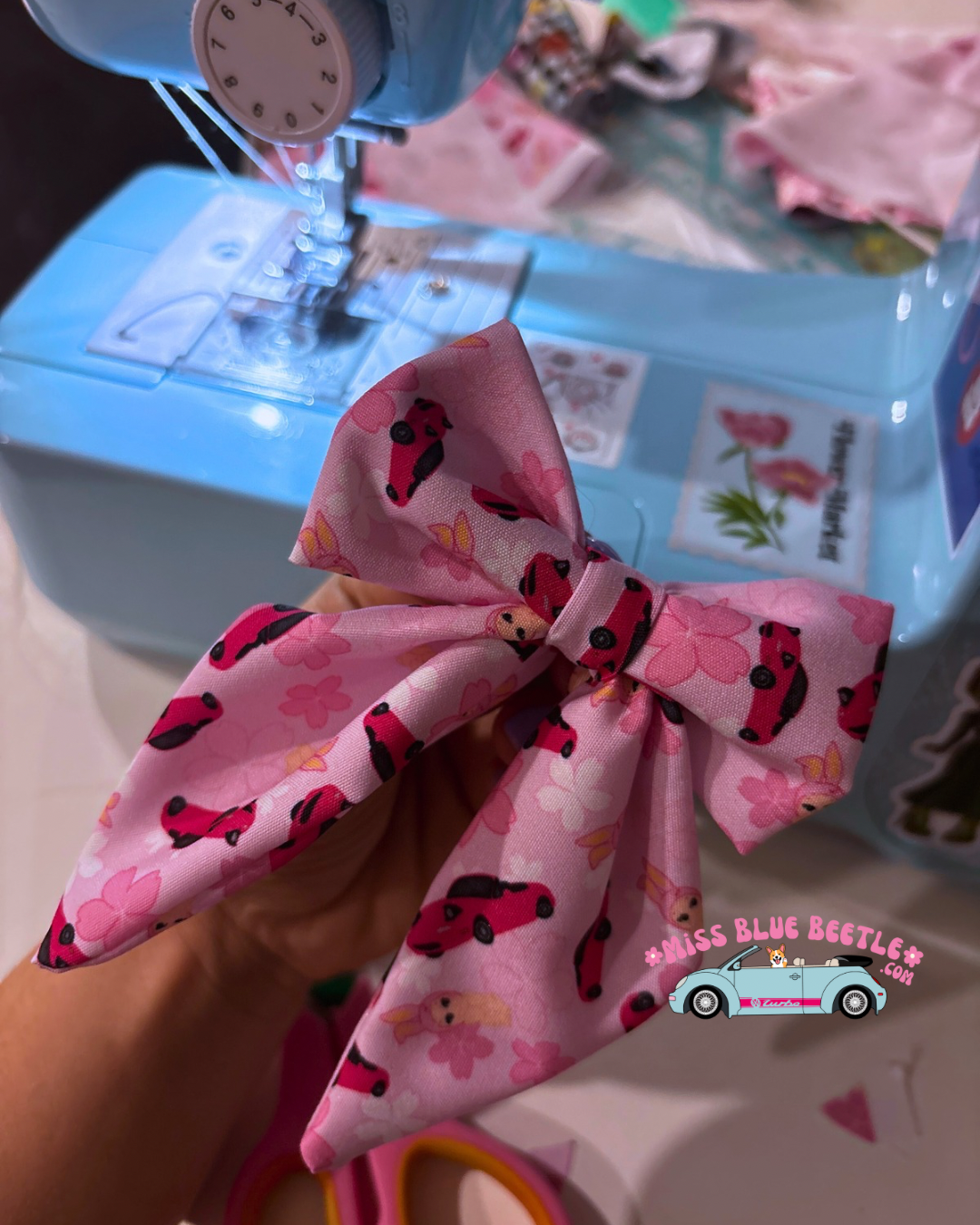 Pink on pink Miata hair bow