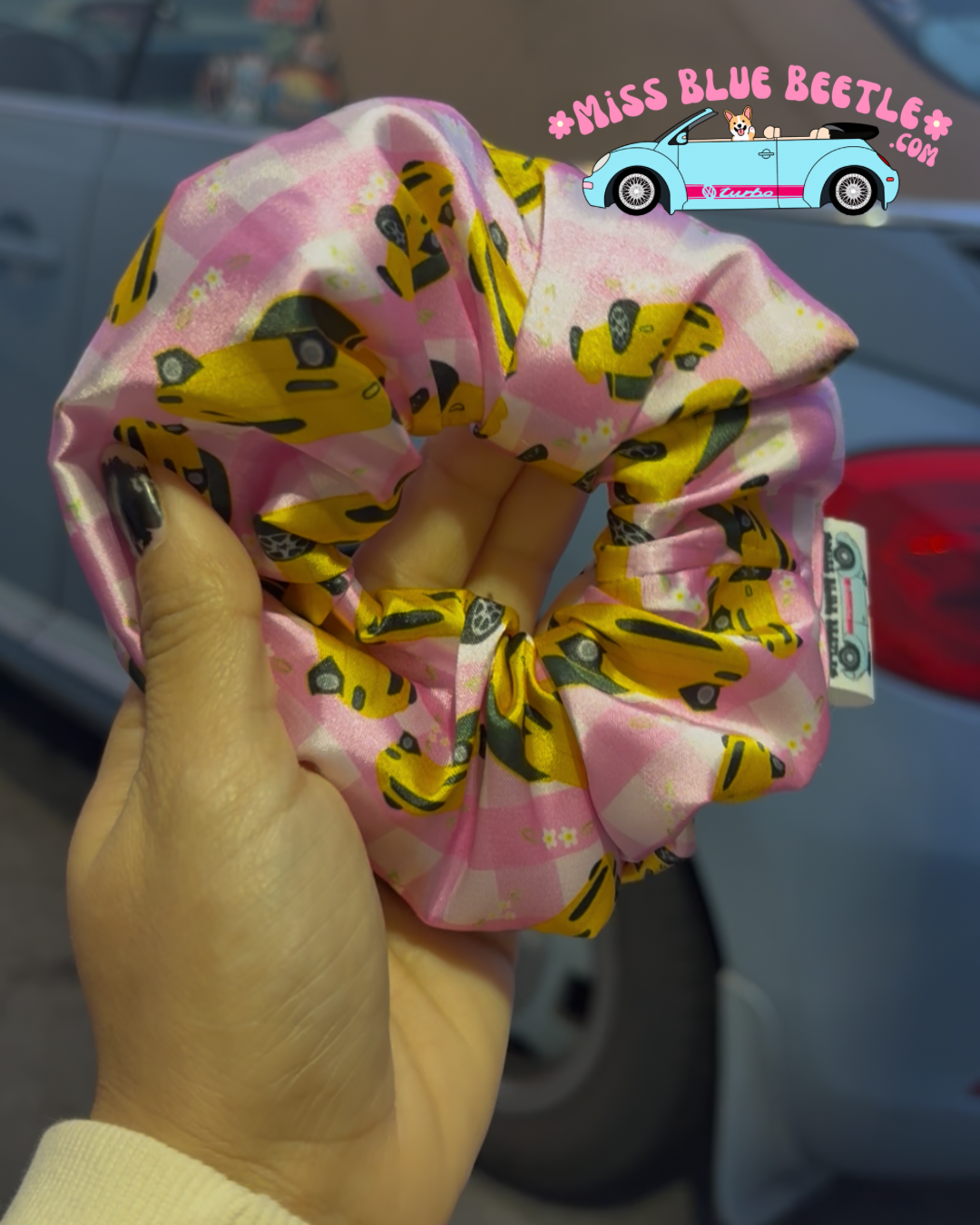 Yellow Miata satin scrunchie