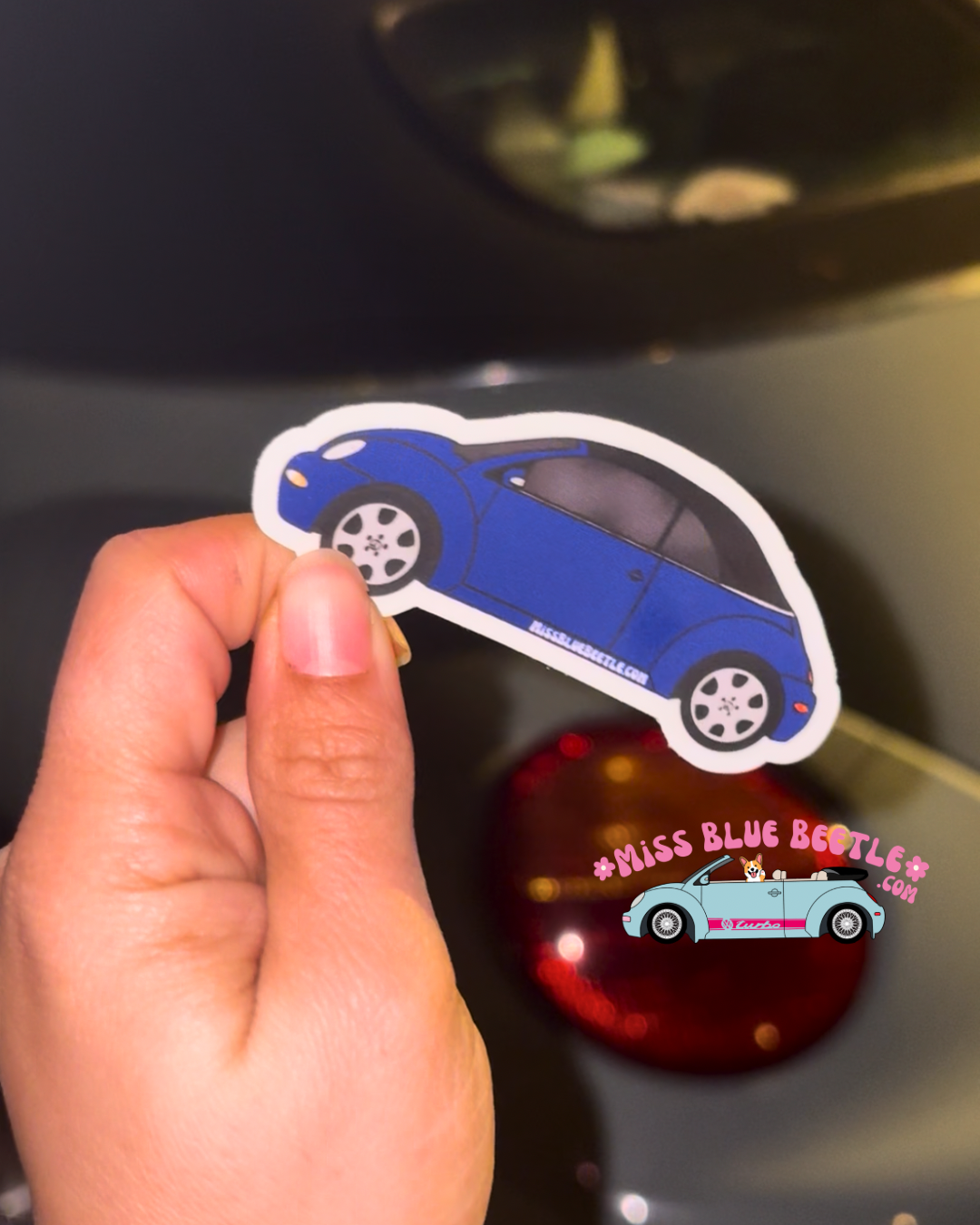 Dark blue convertible Punch Buggy You want Pink Sticker