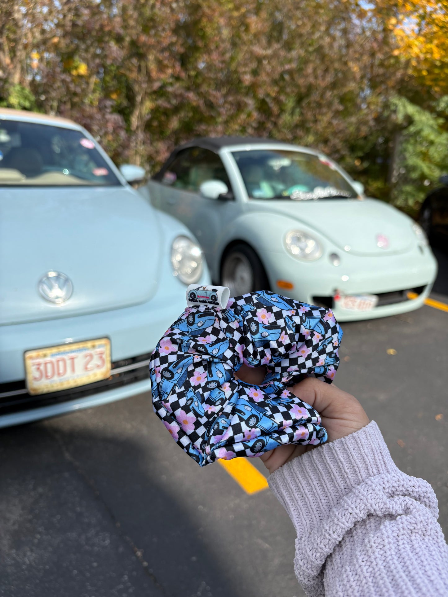 Denim blue bug satin scrunchie