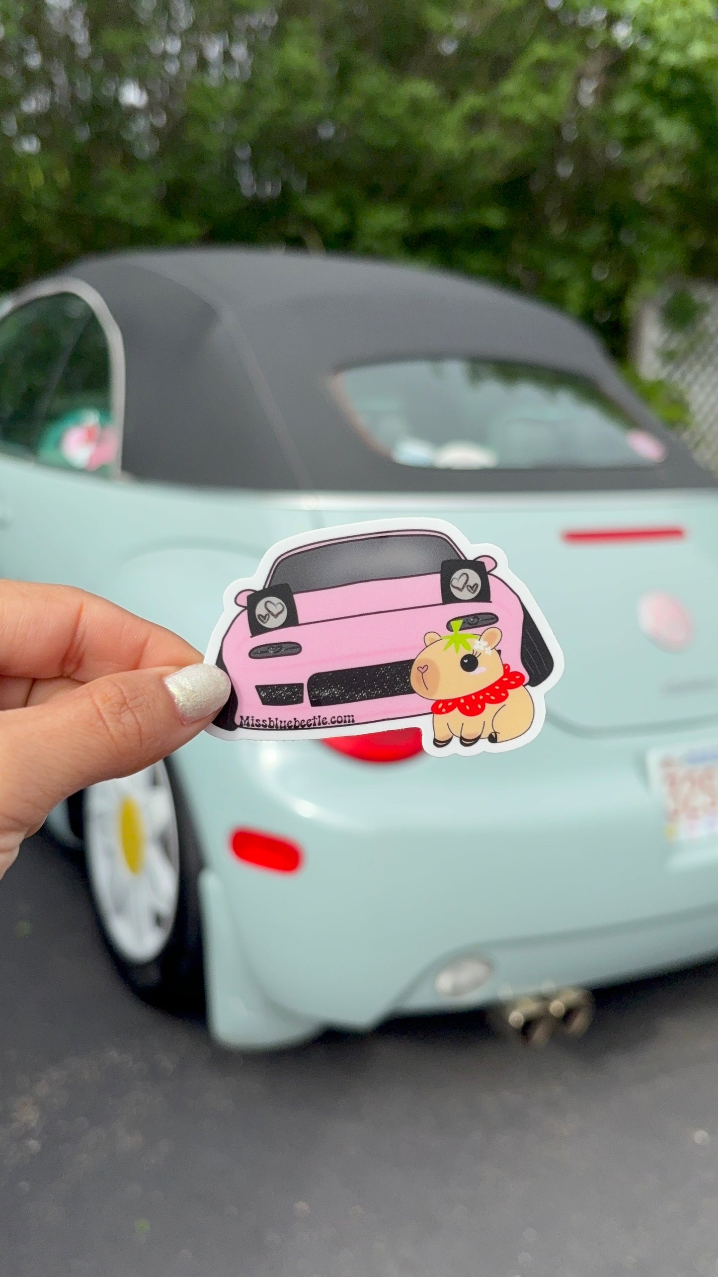 Capybara pink Miata weatherproof sticker
