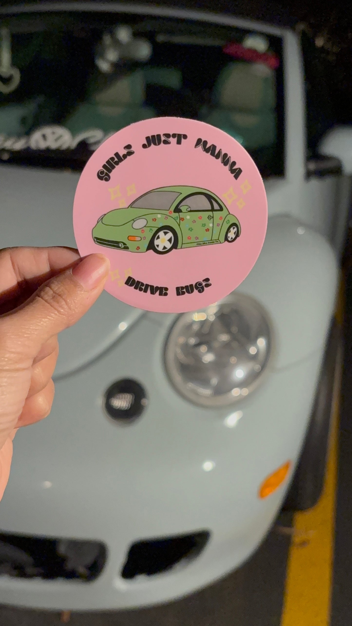 Girls just wanna drive green bugs NB Weatherproof Decal