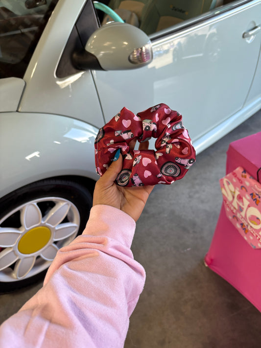 Pink beetle satin scrunchie