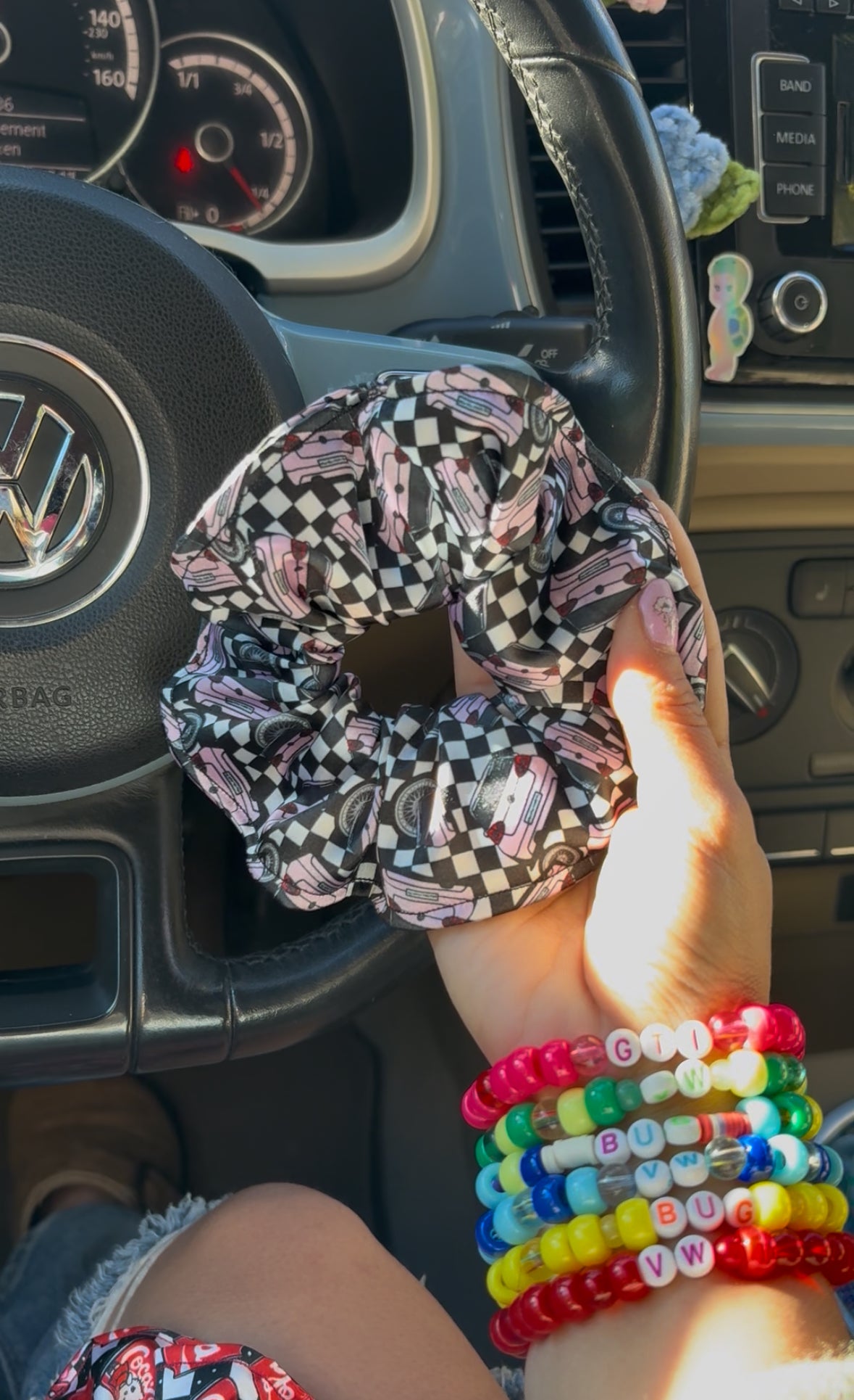 Pink Gti satin scrunchie