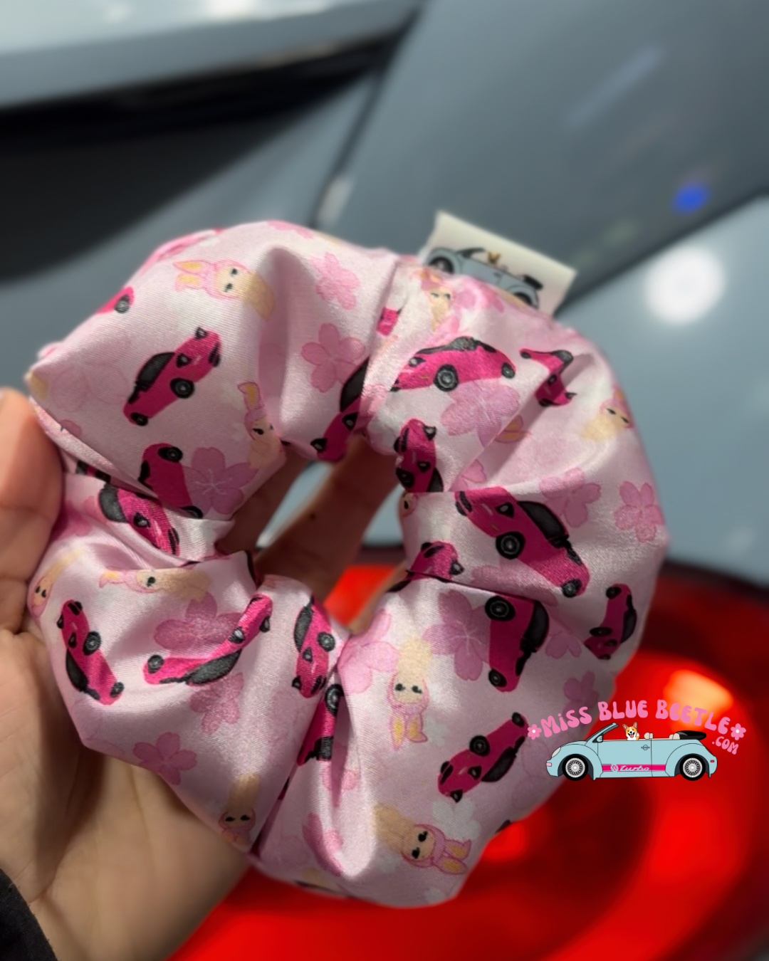 Pink on pink Miata satin scrunchie