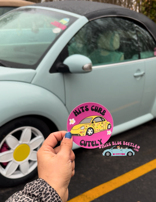 Hit curb yellow beetle Weatherproof Decal