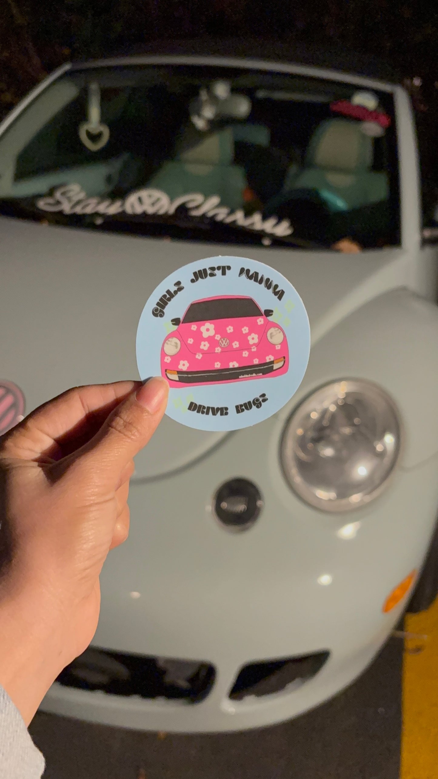 Girls just wanna drive pink bugs A5 Weatherproof Decal