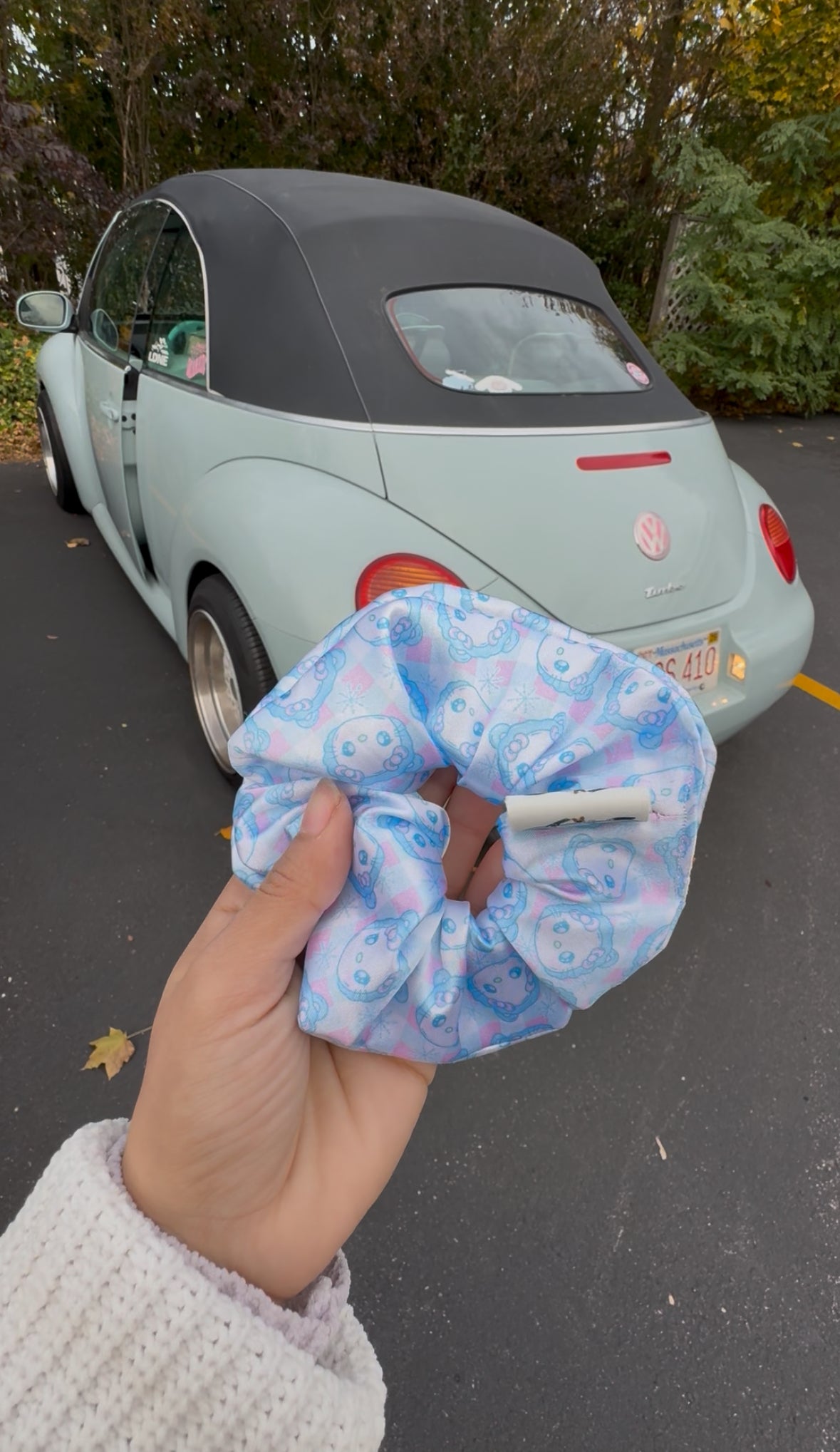 Winter Kitty satin scrunchie