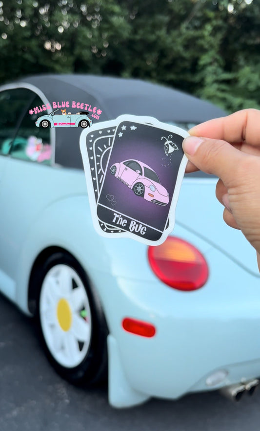 The pink bug tarot card decal