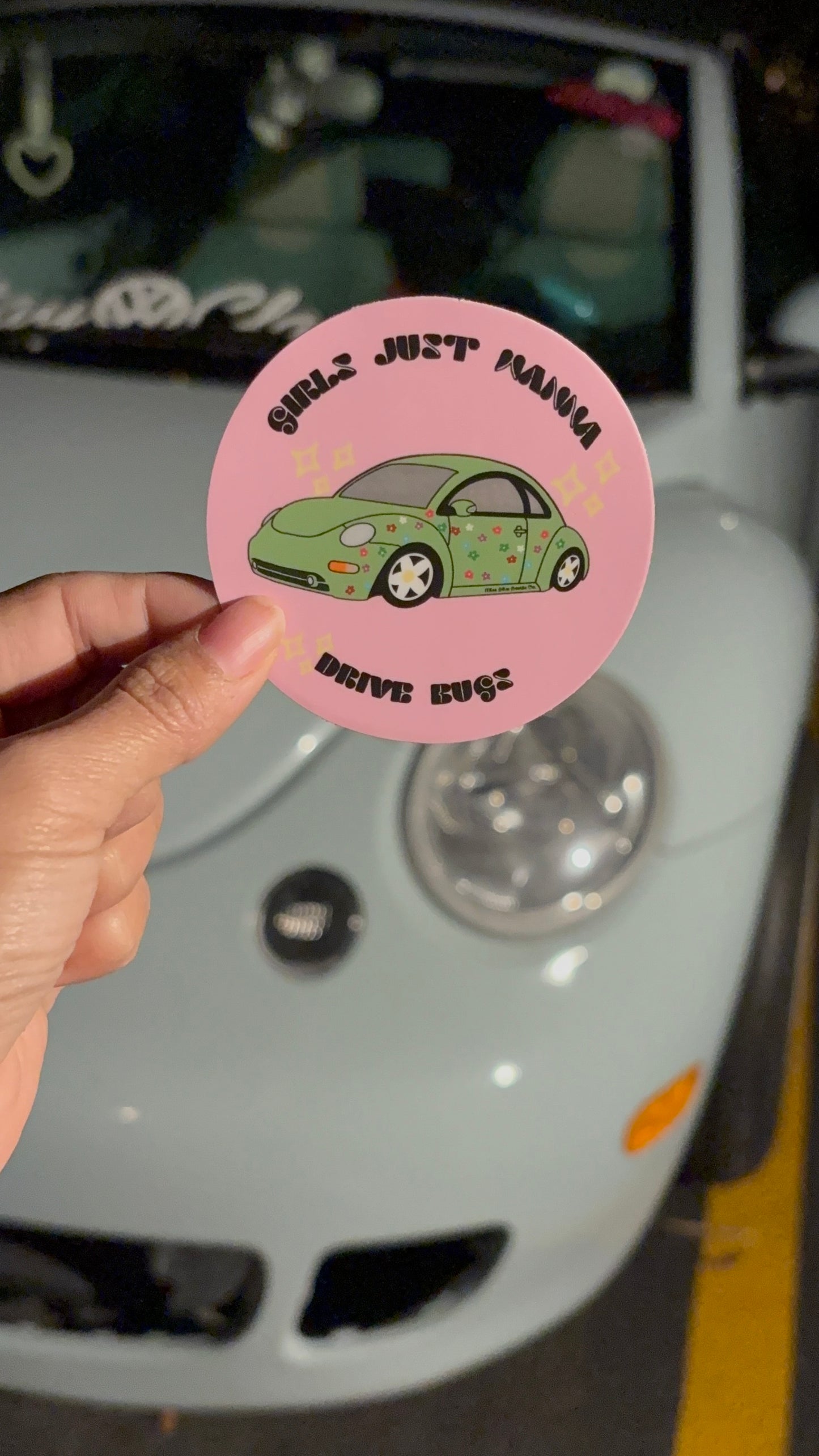 Girls just wanna drive green bugs NB Weatherproof Decal