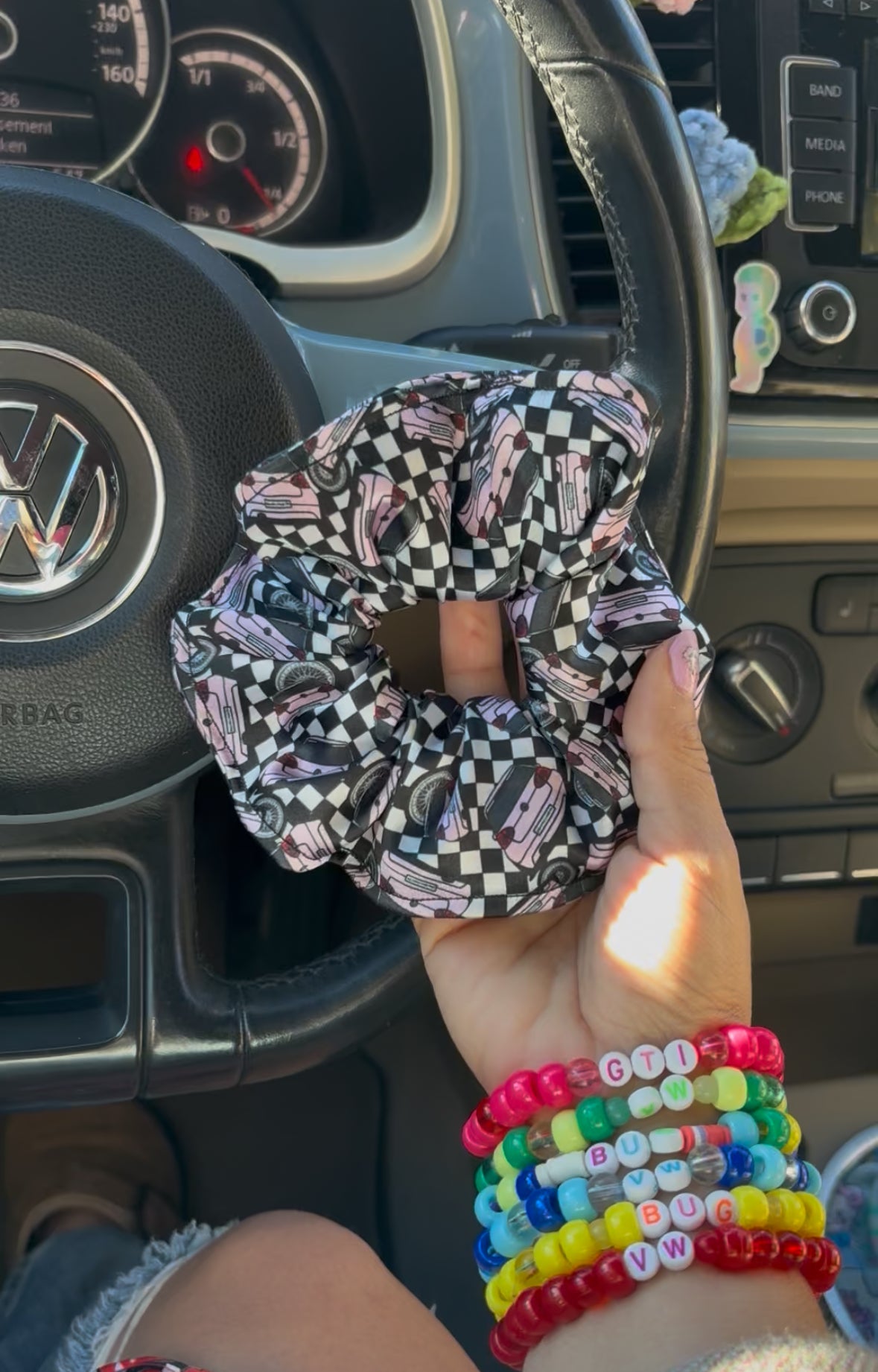 Pink Gti satin scrunchie