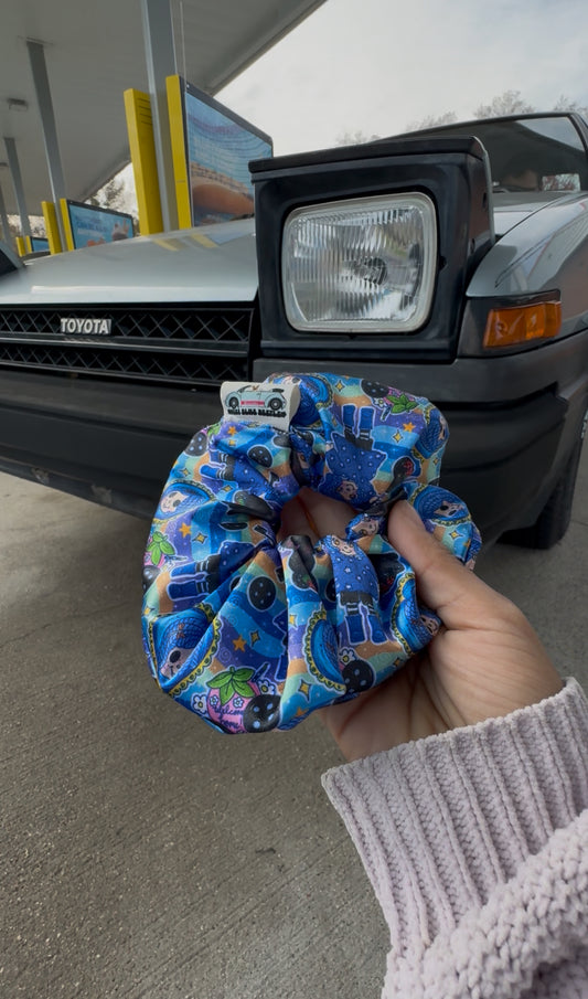 Blue hair girl satin scrunchie