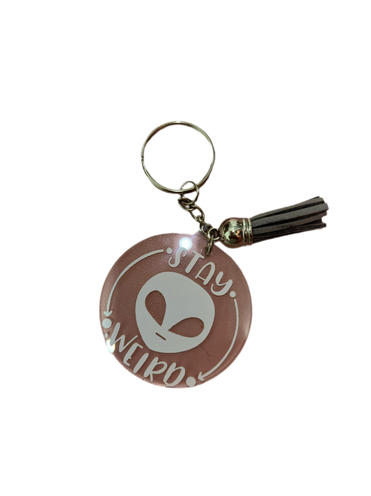 Stay weird keychain clear circled