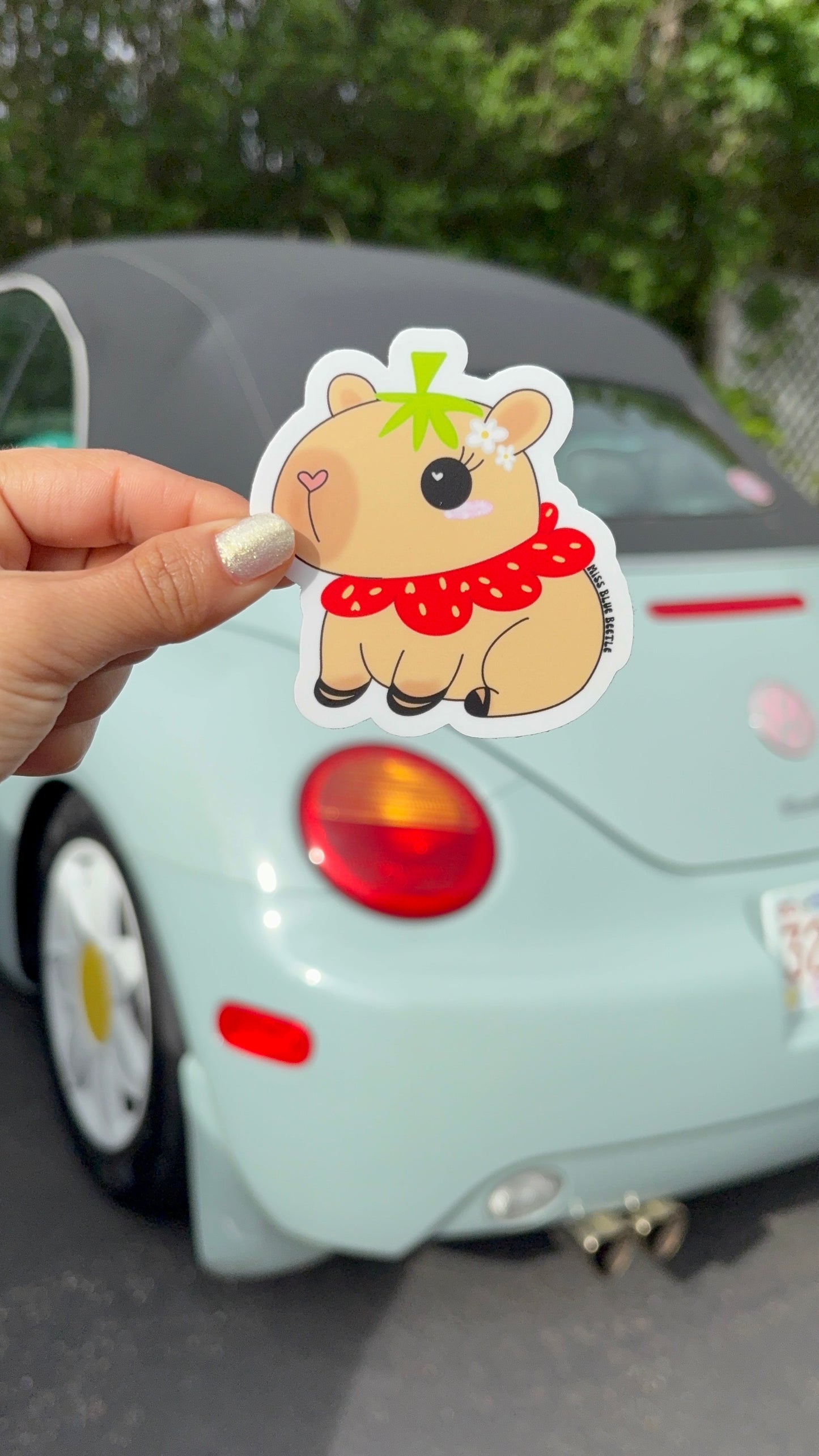 Strawberry Capybara weatherproof sticker