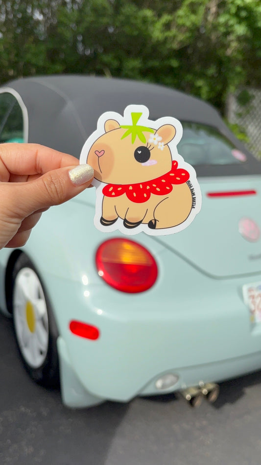 Strawberry Capybara weatherproof sticker