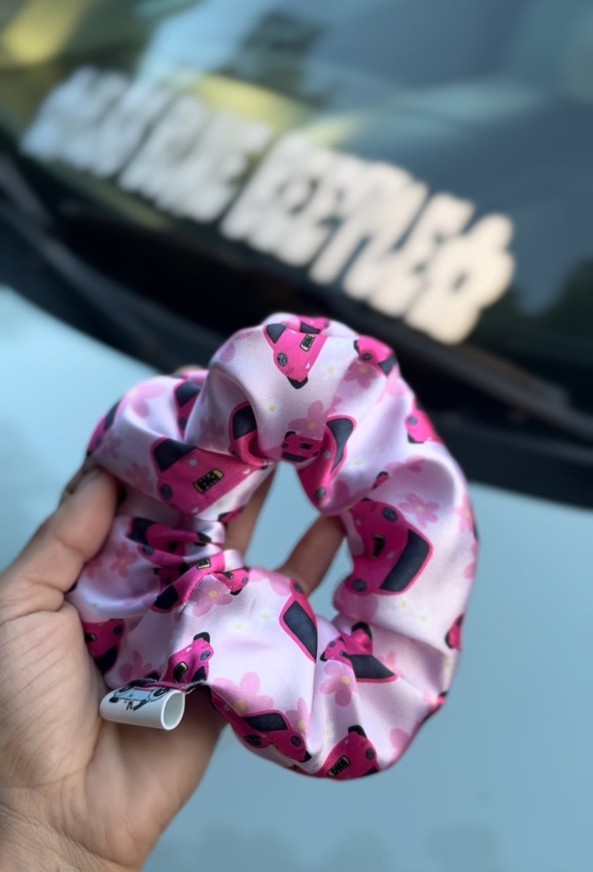 Pink punch buggy satin scrunchie