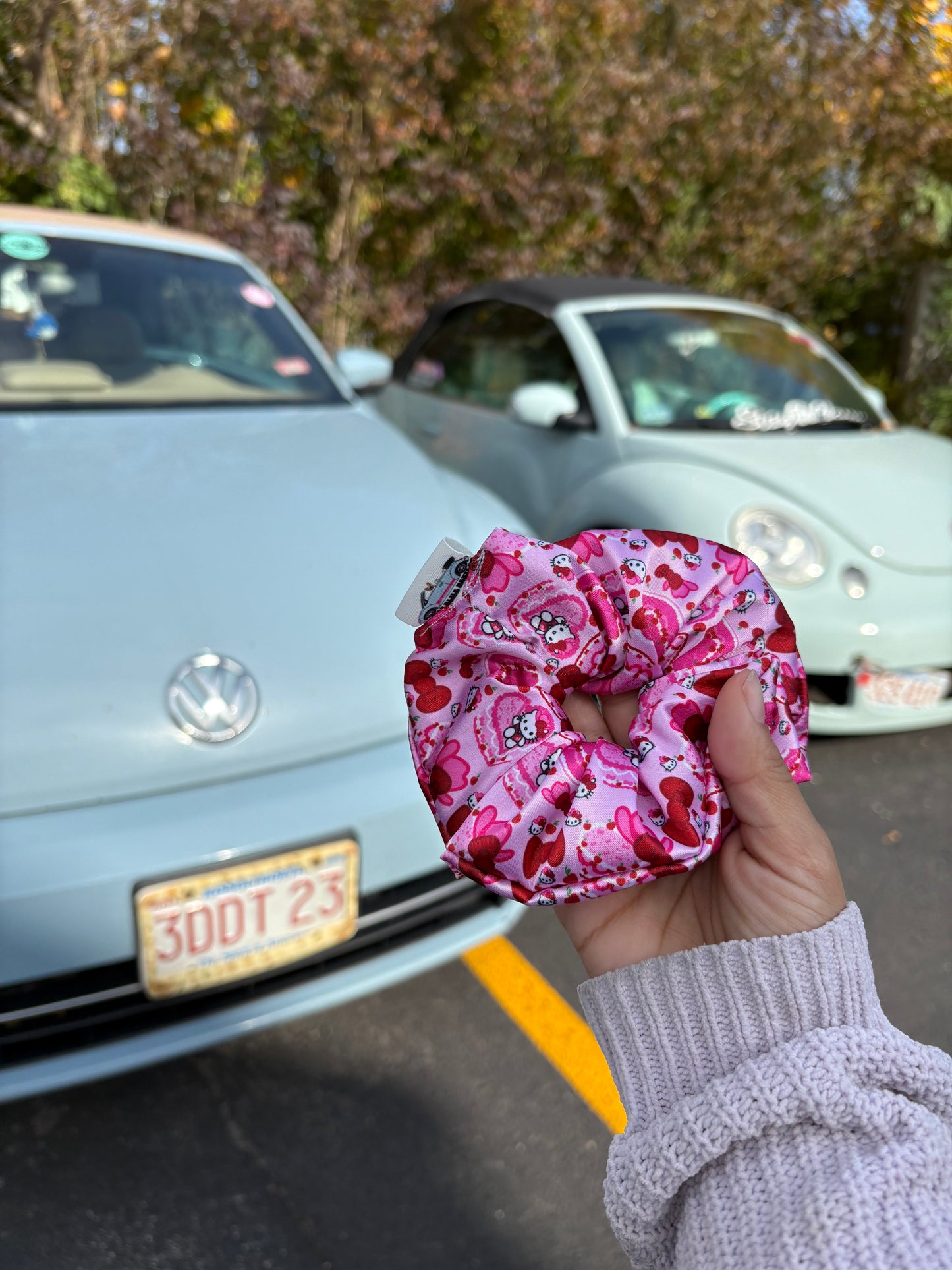 Cakes, Kitty, & cherries satin scrunchie