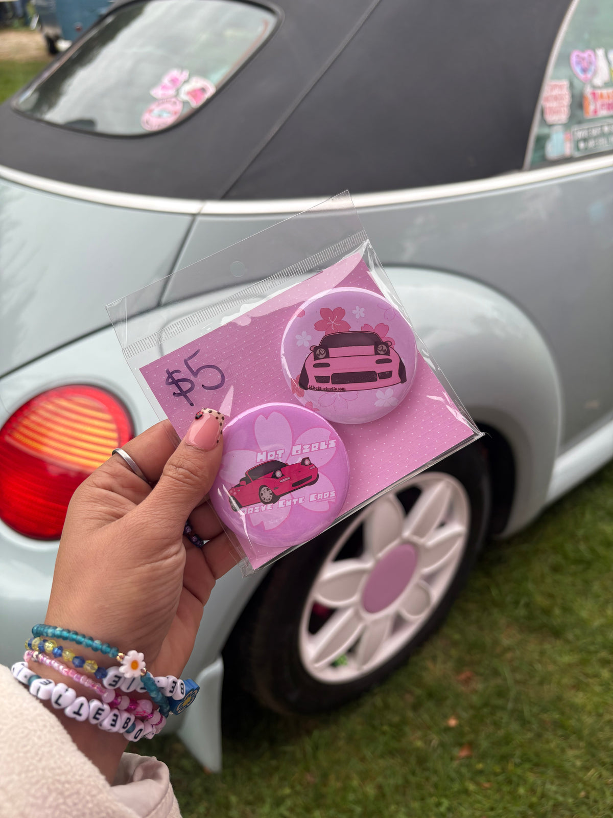 Pink Miata buttons pins