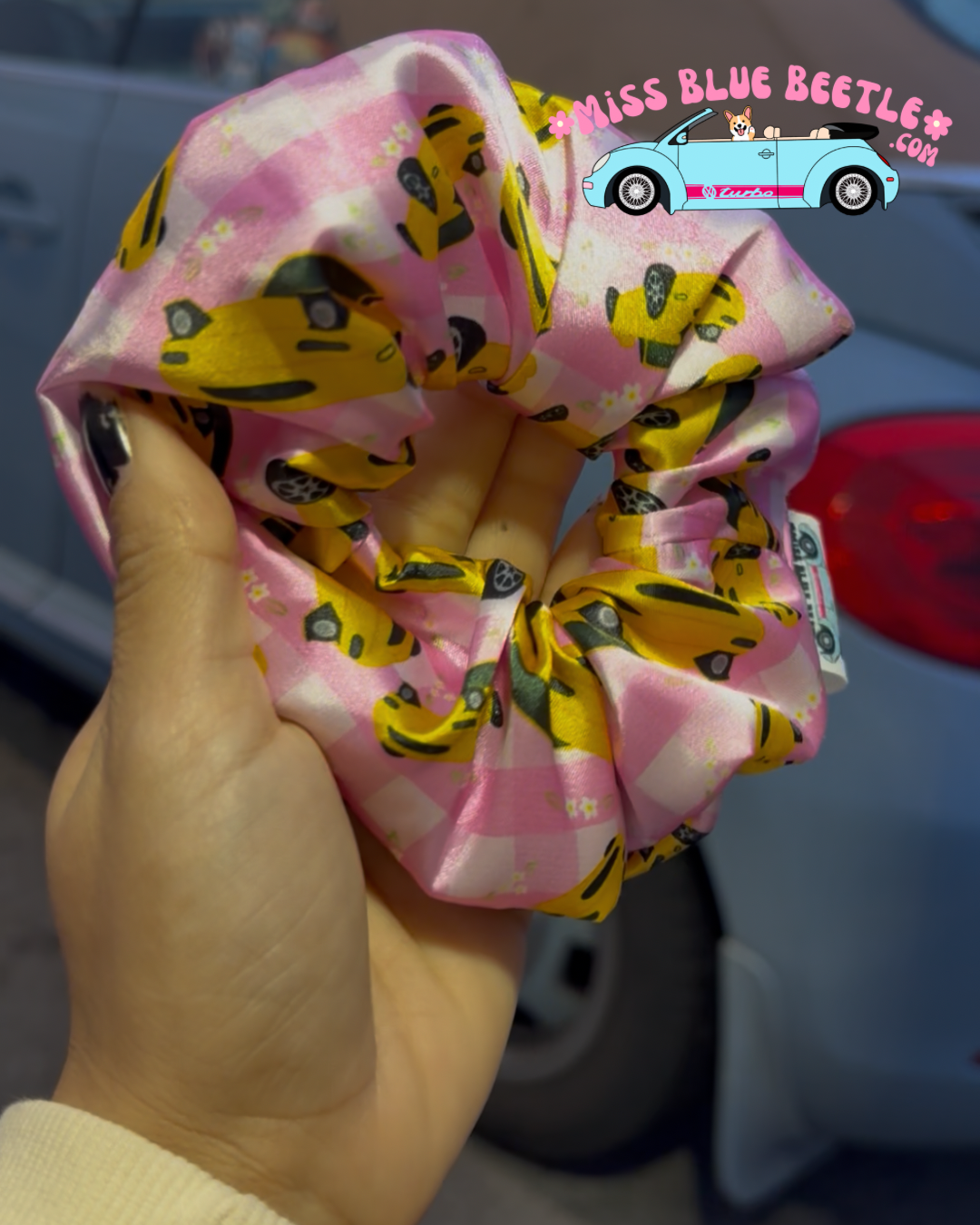 Yellow Miata satin scrunchie