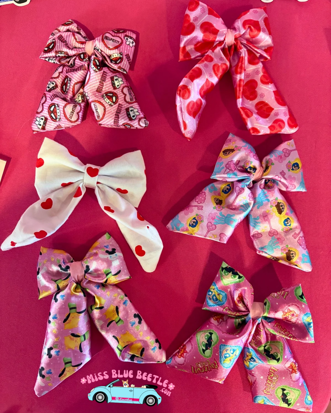 Blue hair girl satin hair bow