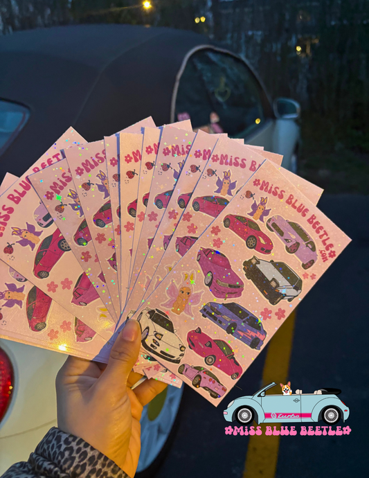 Drift car Sparkly Sticker Sheet (Japanese & one corvette)