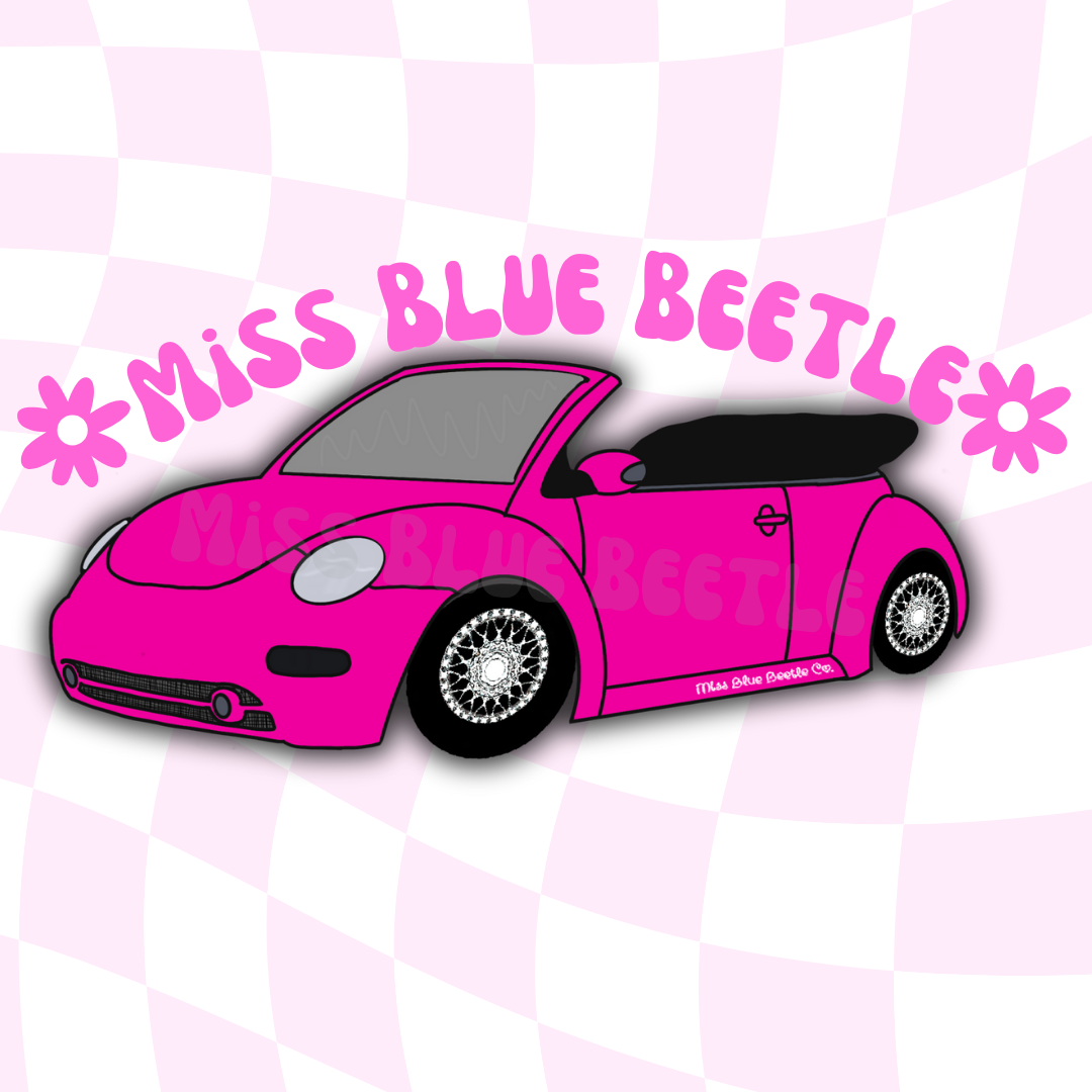 Pretty pink bug new beetle convertible sticker