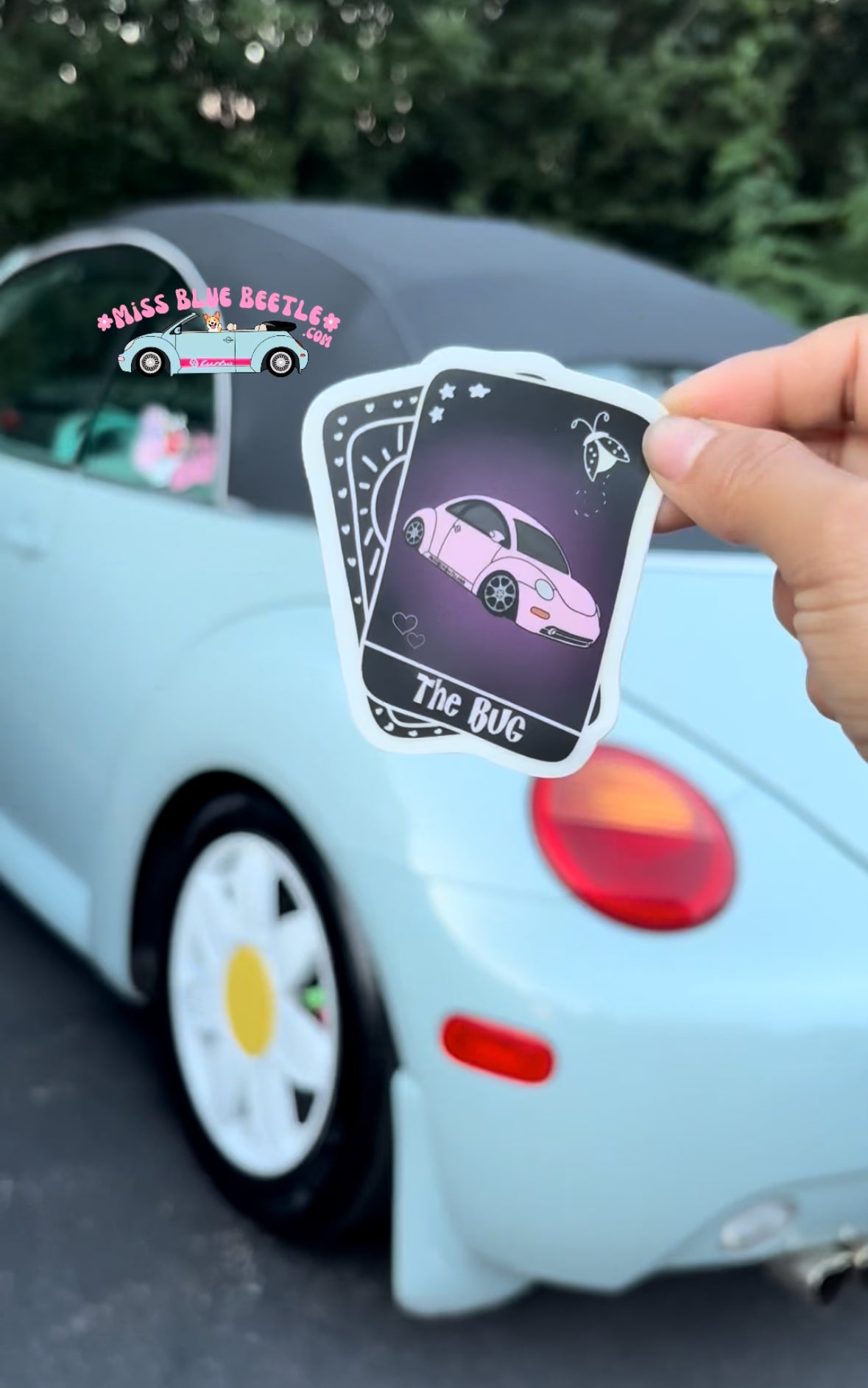 The pink bug tarot card decal