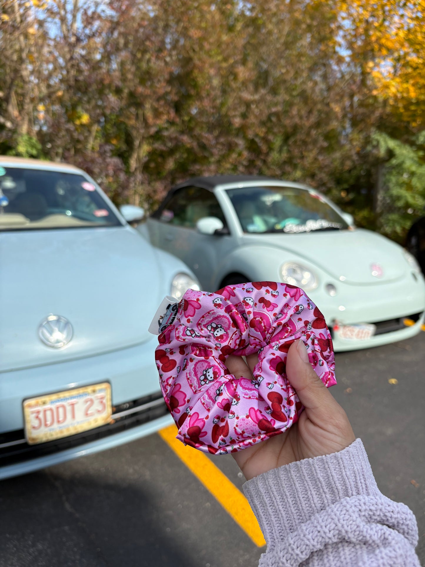 Cakes, Kitty, & cherries satin scrunchie