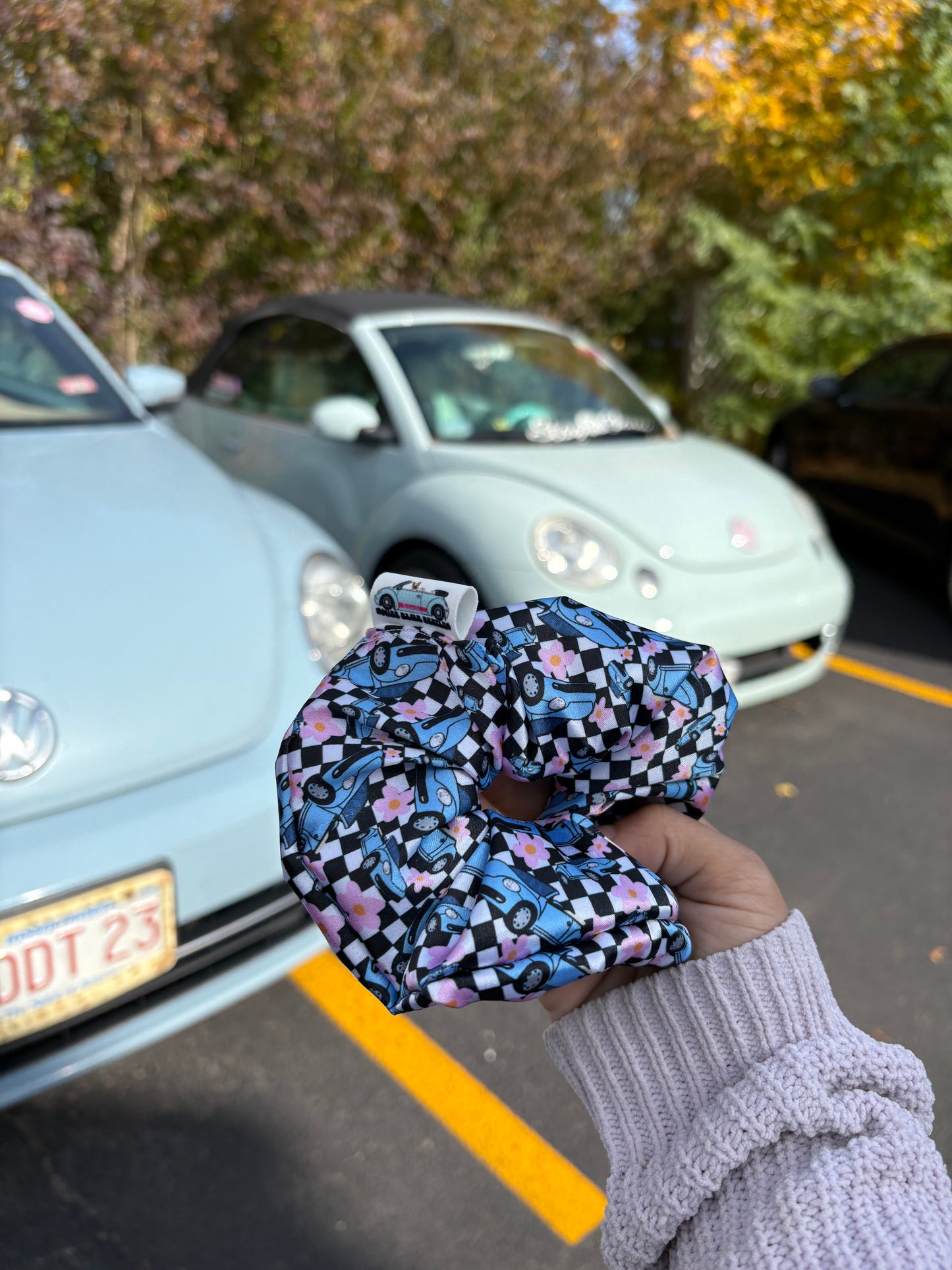 Denim blue bug satin scrunchie