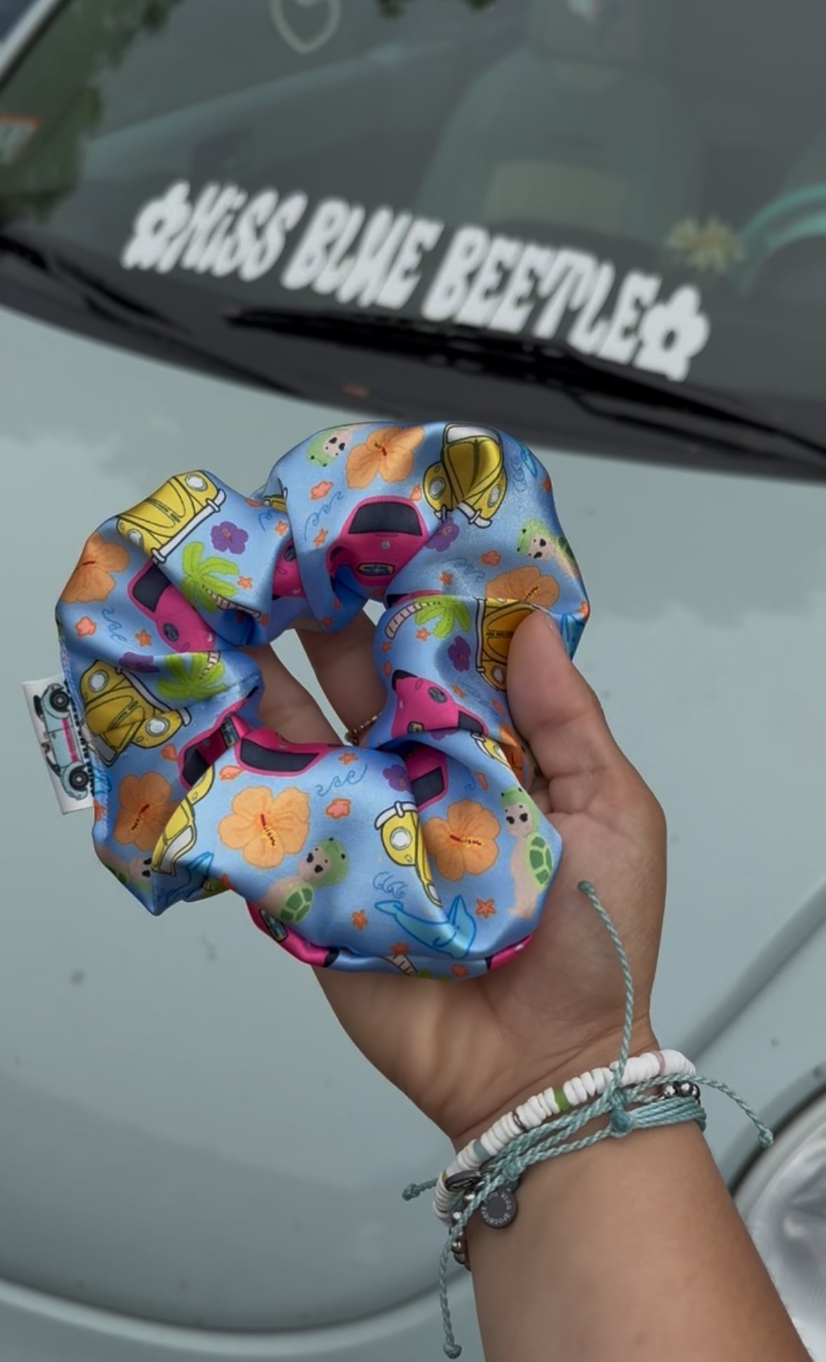 Midnight sun buggy blue satin scrunchie