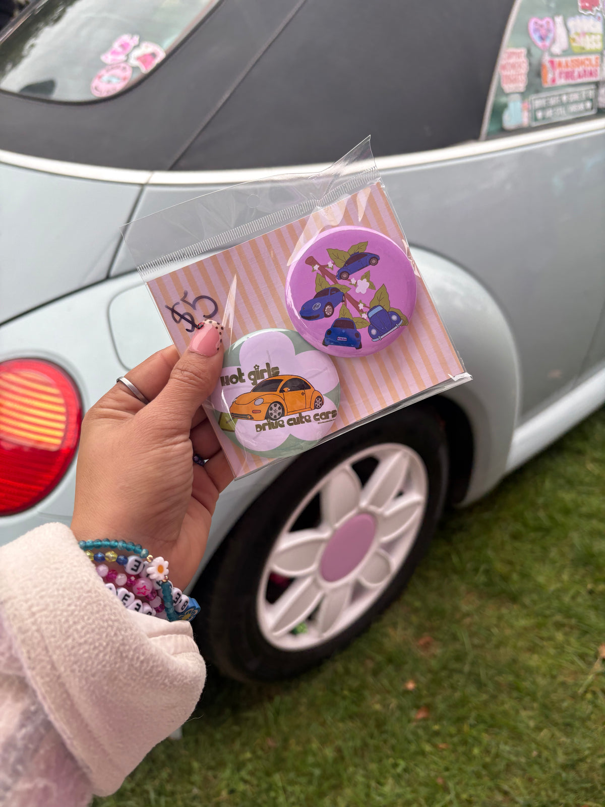 Blue & yellow punch buggy  buttons pins