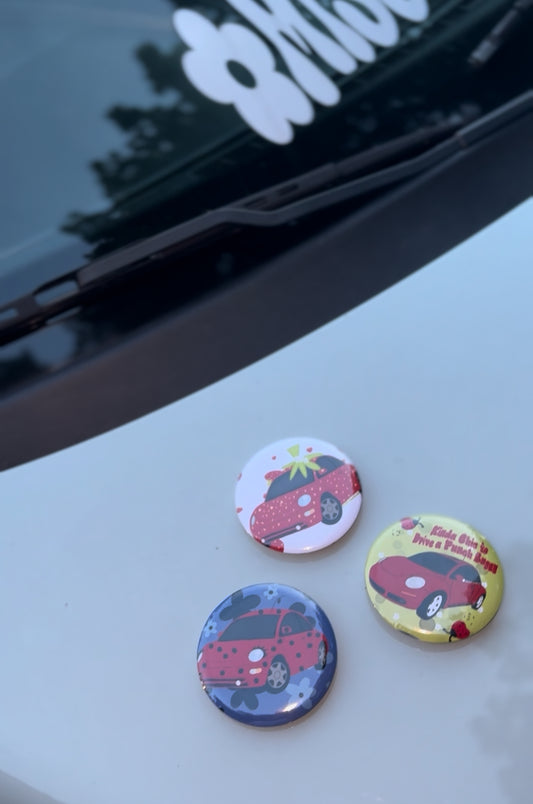 Red punch buggy buttons pins