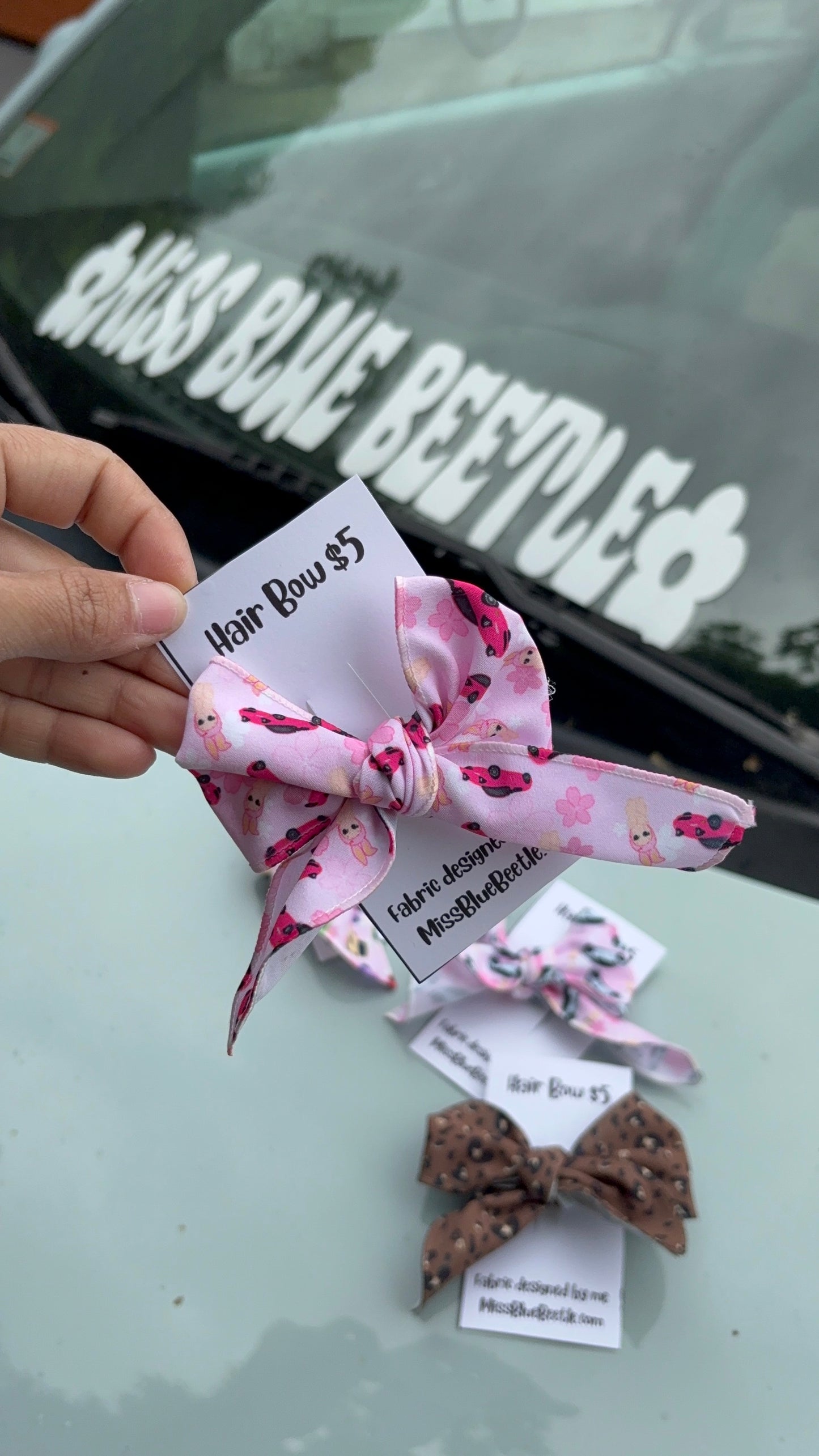 Pink on pink Miata hair bow