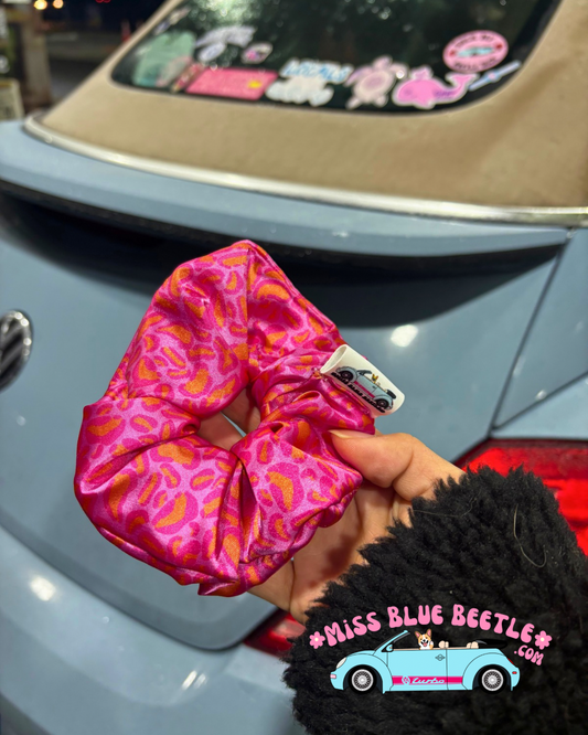 Pink Leopard satin scrunchie