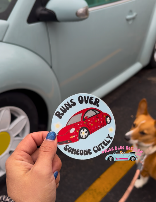 Runs over red beetle Weatherproof Decal