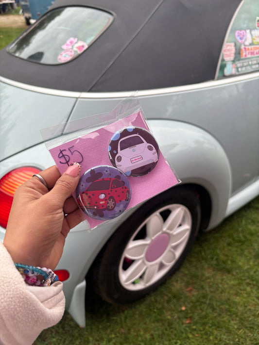 Red ladybug & white punch buggy buttons pins