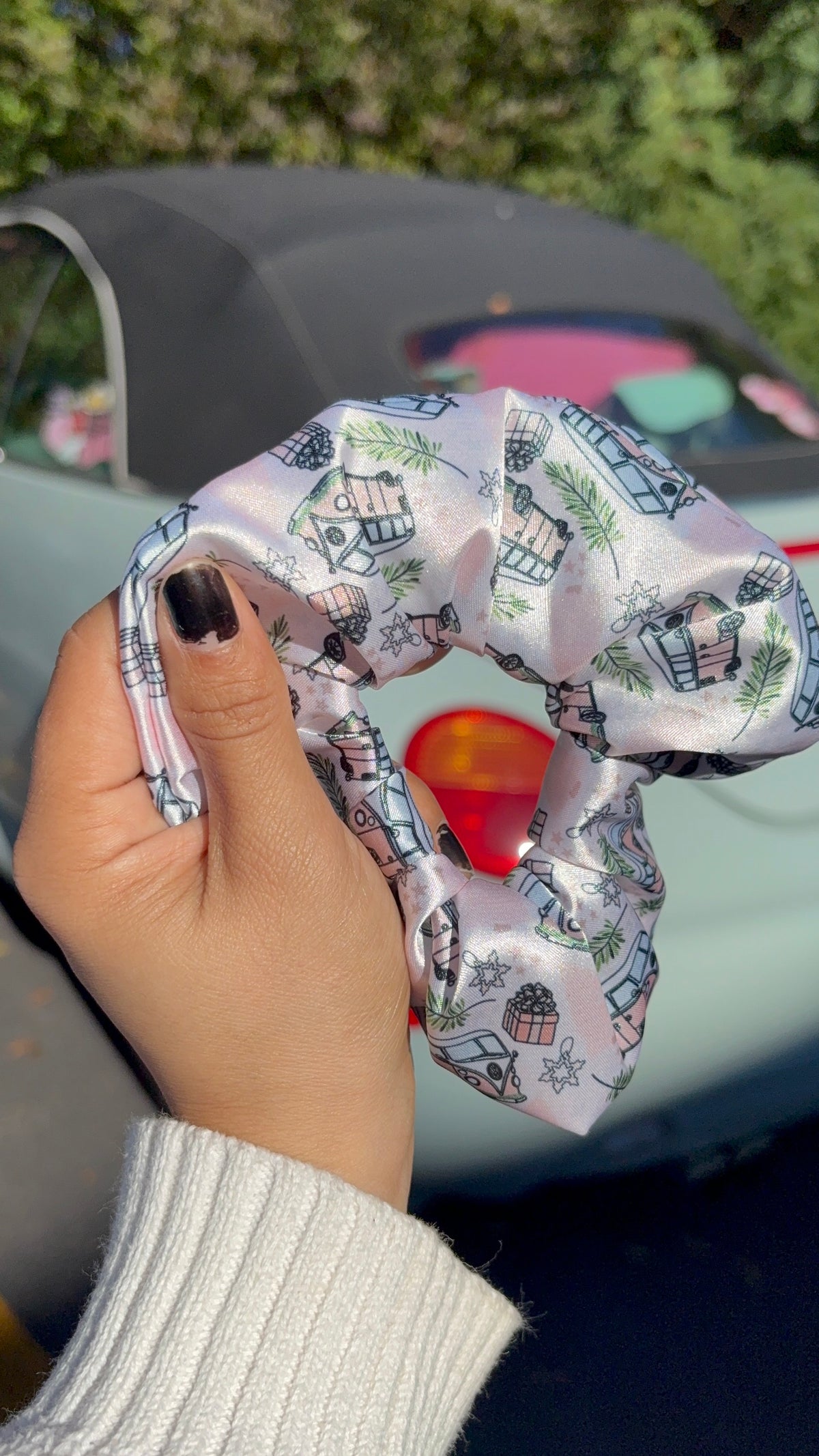 Winter Bus Satin Scrunchie