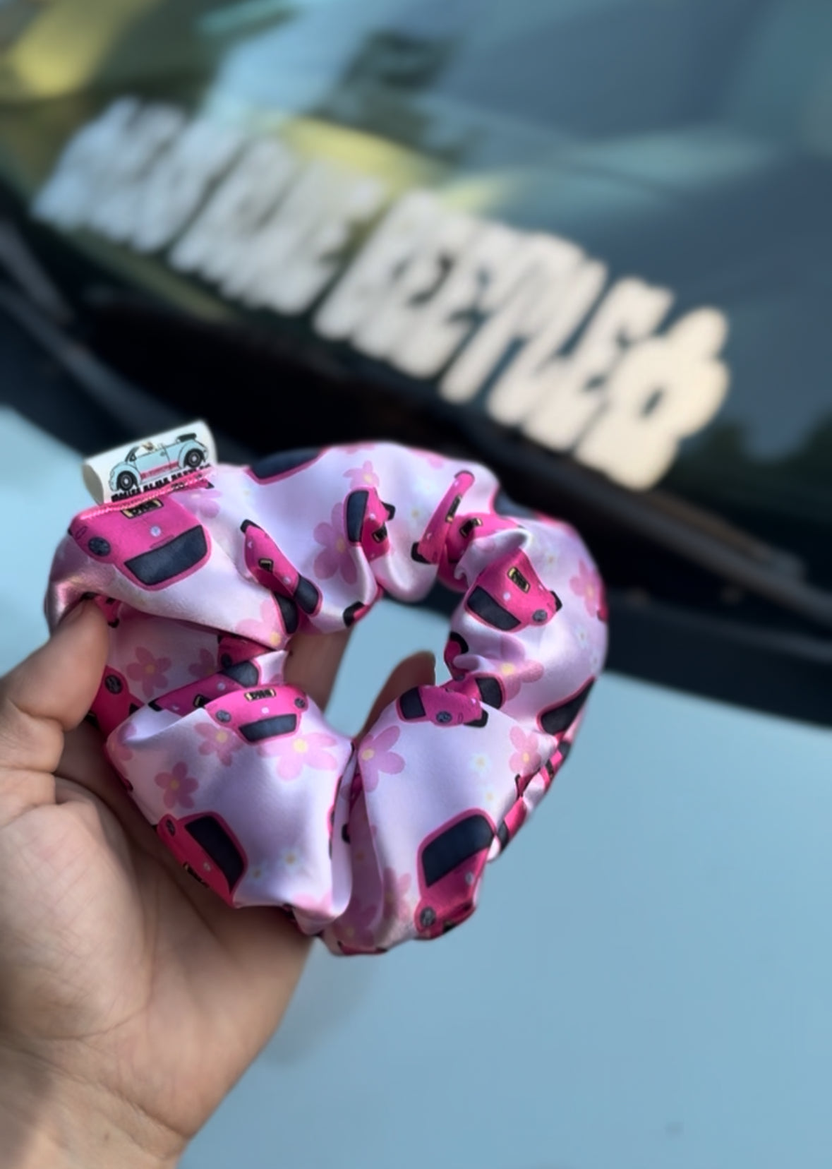 Pink punch buggy satin scrunchie
