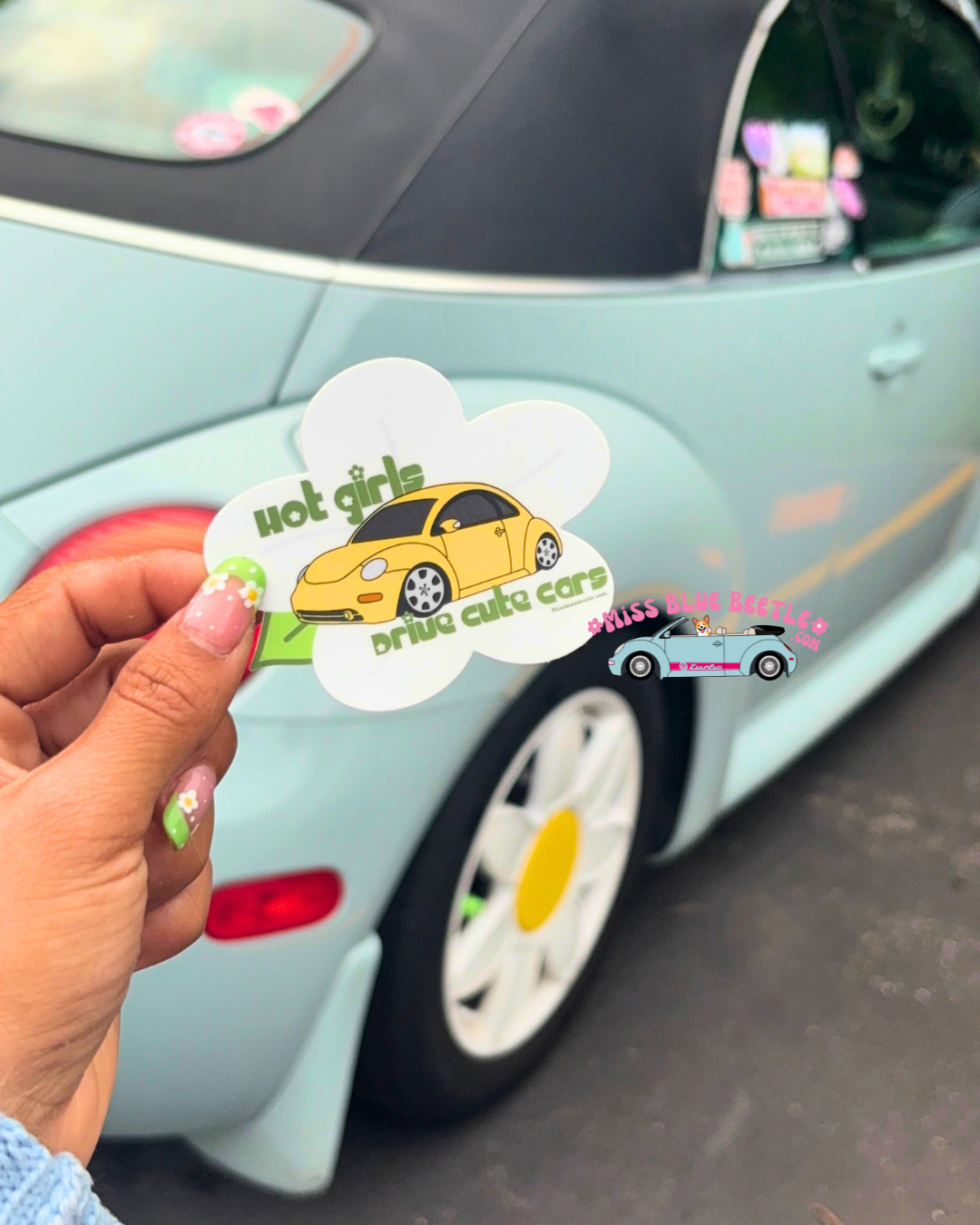 Hot Girls Drive yellow Bugs weatherproof sticker
