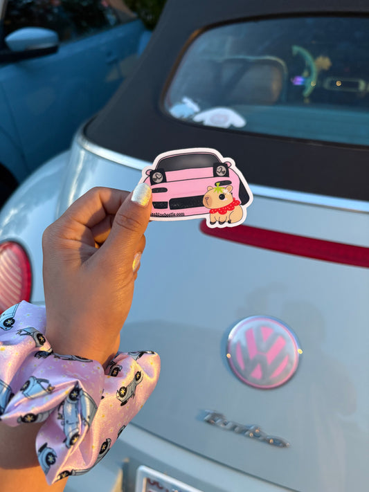 Capybara pink Miata weatherproof sticker